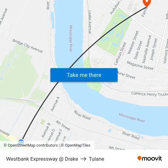 Westbank Expressway @ Drake to Tulane map