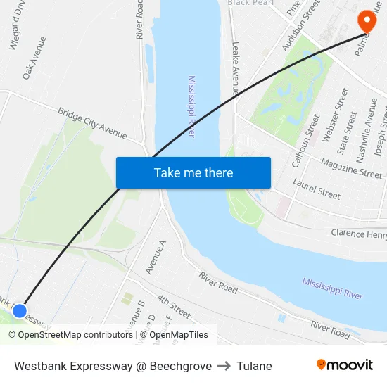 Westbank Expressway @ Beechgrove to Tulane map