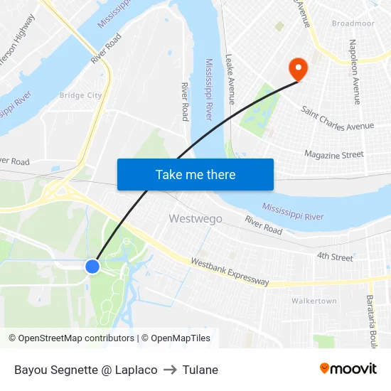 Bayou Segnette @ Laplaco to Tulane map