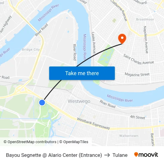 Bayou Segnette @ Alario Center (Entrance) to Tulane map