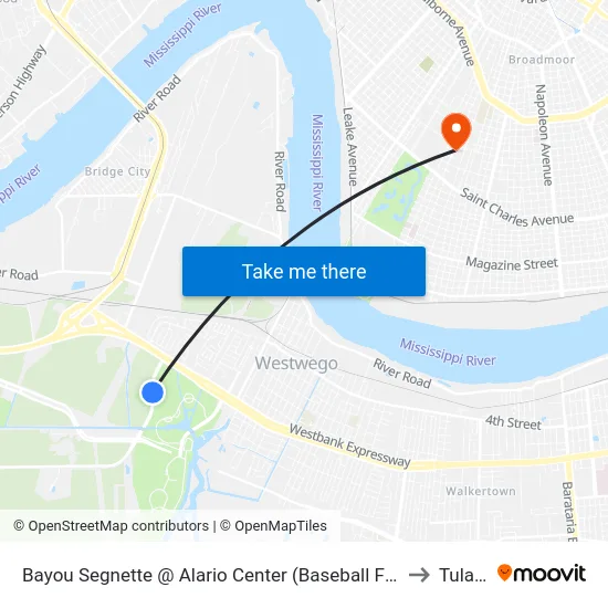 Bayou Segnette @ Alario Center (Baseball Field Ent to Tulane map