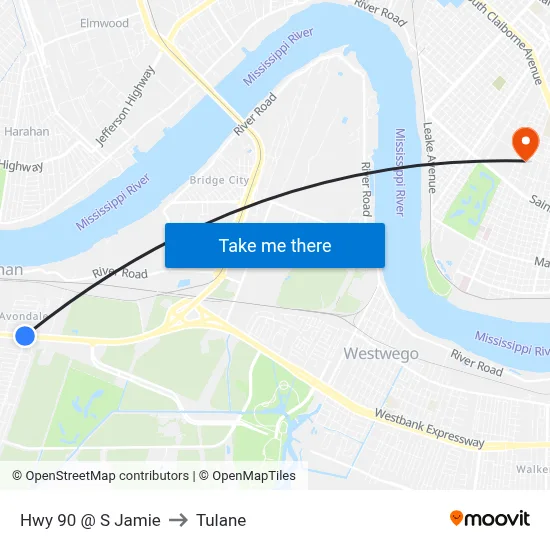 Hwy 90 @ S Jamie to Tulane map