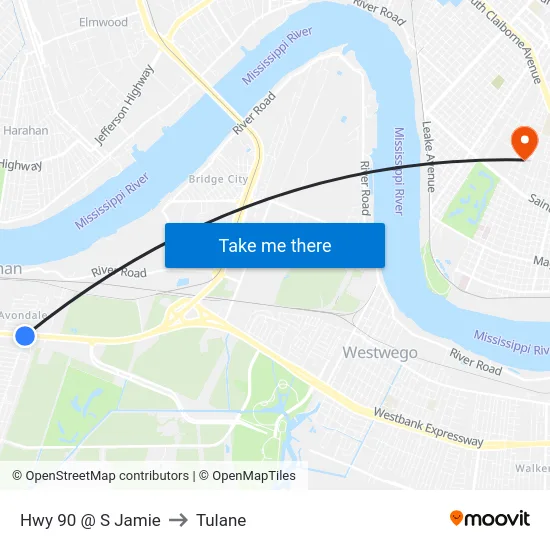 Hwy 90 @ S Jamie to Tulane map