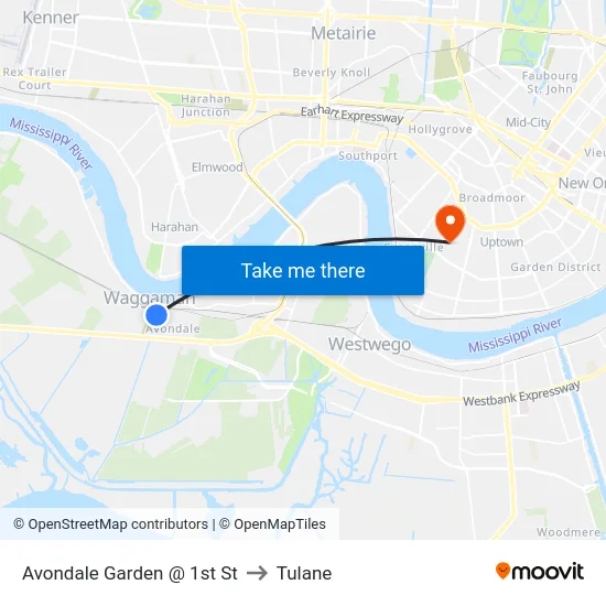 Avondale Garden @ 1st St to Tulane map