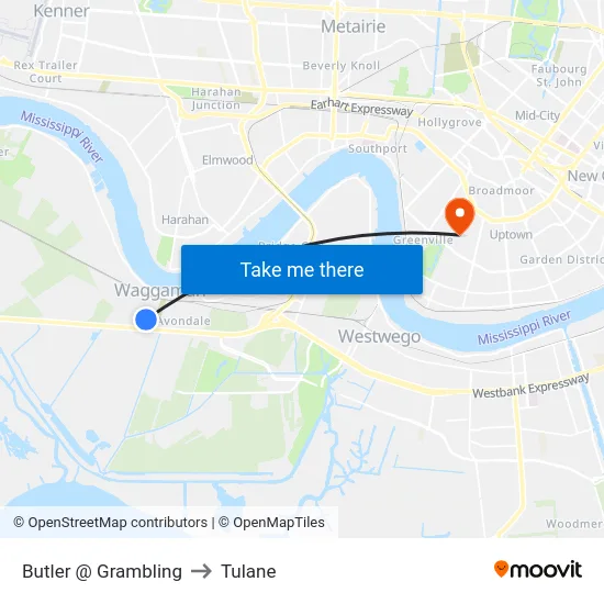 Butler @ Grambling to Tulane map
