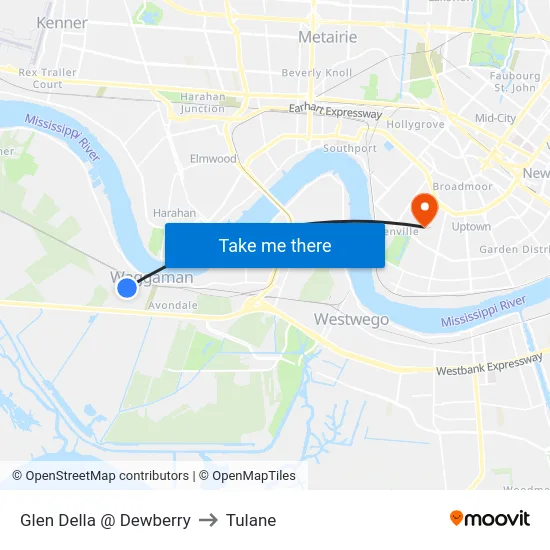 Glen Della @ Dewberry to Tulane map