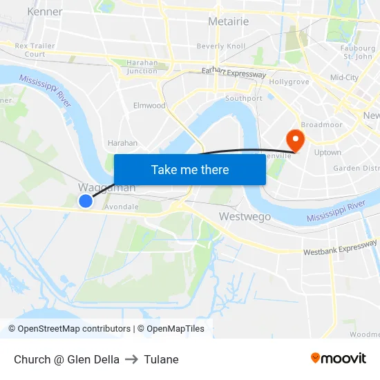 Church @ Glen Della to Tulane map
