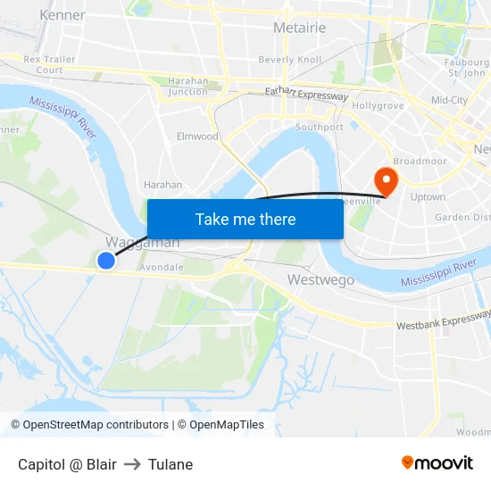 Capitol @ Blair to Tulane map