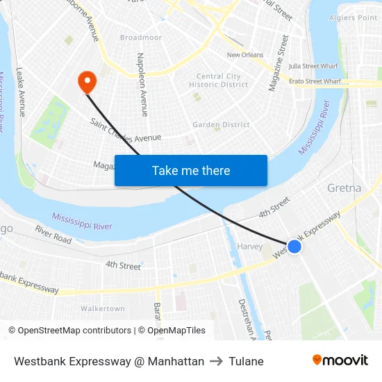 Westbank Expressway @ Manhattan to Tulane map