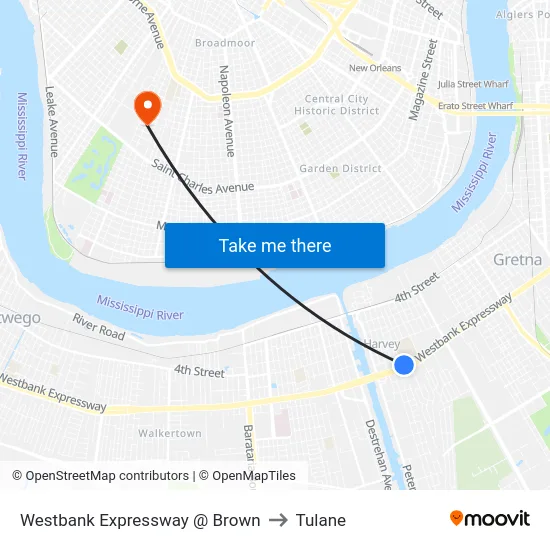Westbank Expressway @ Brown to Tulane map
