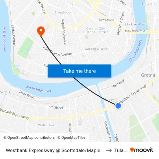 Westbank Expressway @ Scottsdale/Maplewood to Tulane map