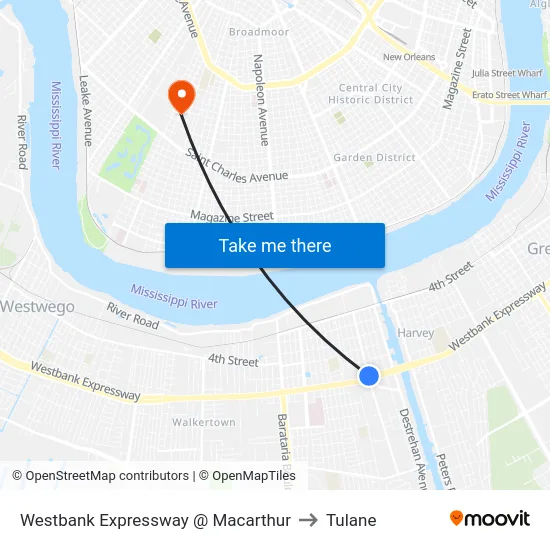 Westbank Expressway @ Macarthur to Tulane map