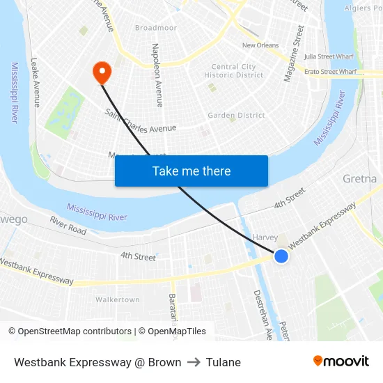 Westbank Expressway @ Brown to Tulane map