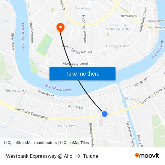 Westbank Expressway @ Allo to Tulane map