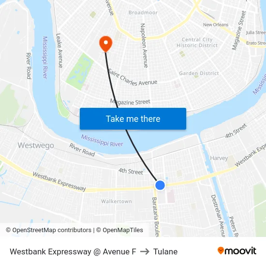Westbank Expressway @ Avenue F to Tulane map