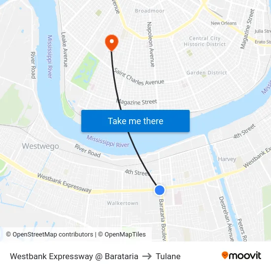 Westbank Expressway @ Barataria to Tulane map