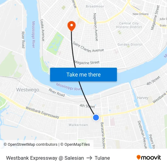 Westbank Expressway @ Salesian to Tulane map