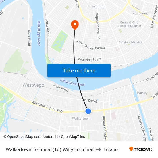 Walkertown Terminal (To) Wilty Terminal to Tulane map