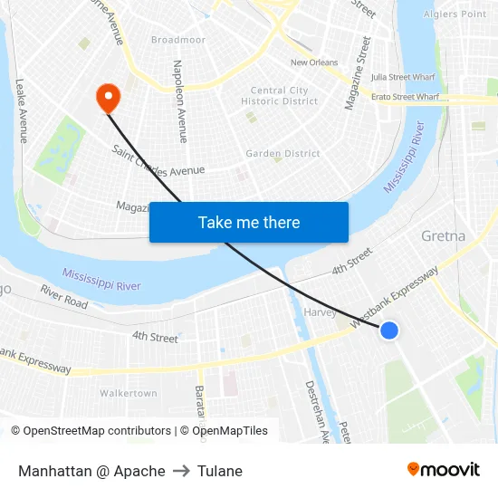 Manhattan @ Apache to Tulane map