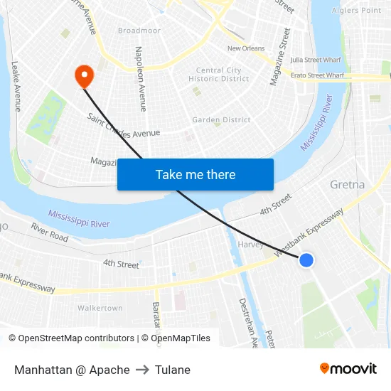 Manhattan @ Apache to Tulane map