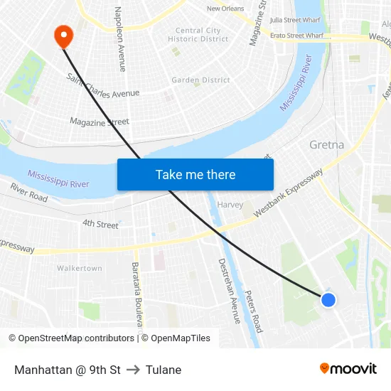 Manhattan @ 9th St to Tulane map