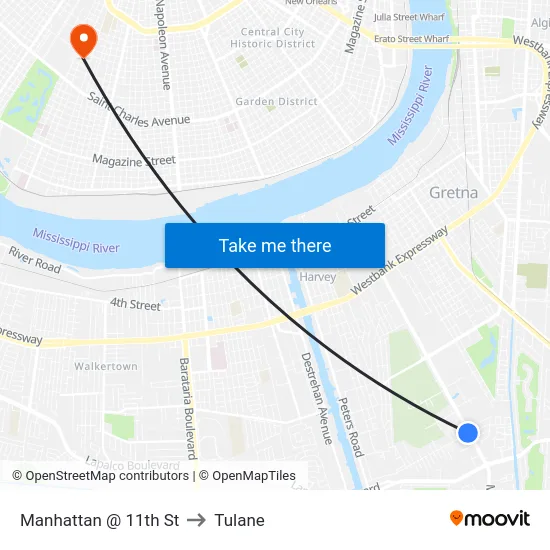 Manhattan @ 11th St to Tulane map