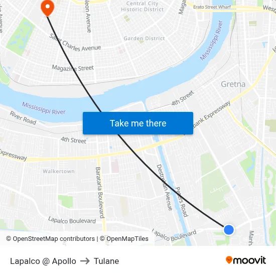 Lapalco @ Apollo to Tulane map
