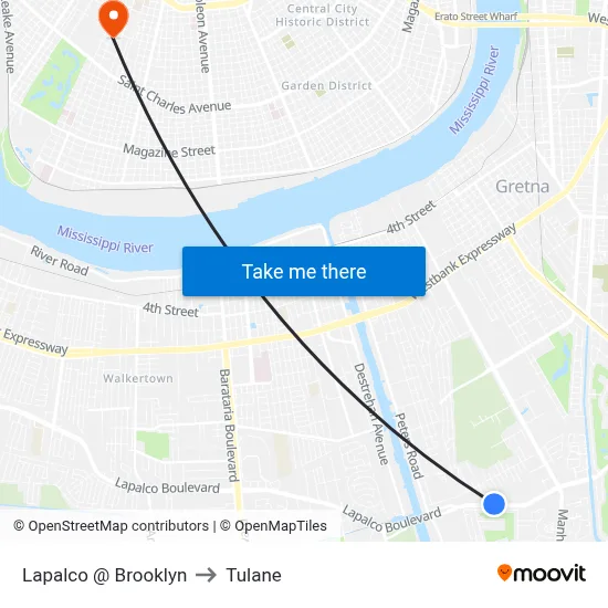 Lapalco @ Brooklyn to Tulane map