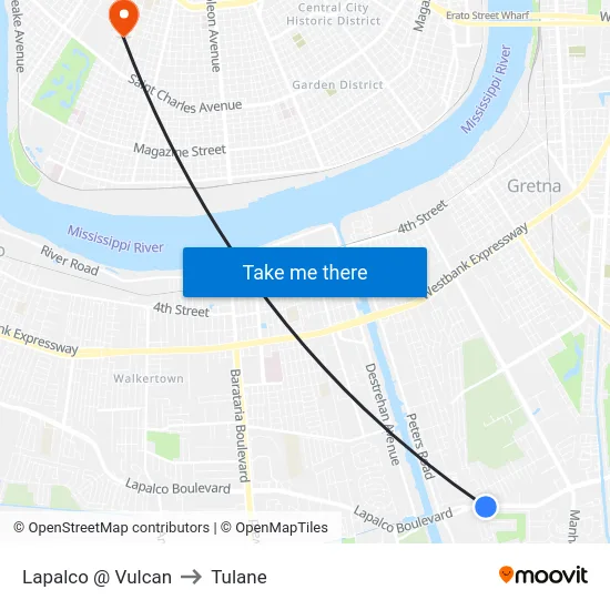 Lapalco @ Vulcan to Tulane map