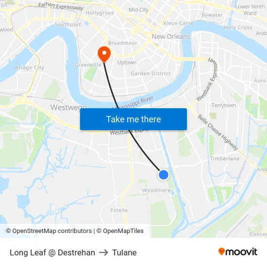 Long Leaf @ Destrehan to Tulane map