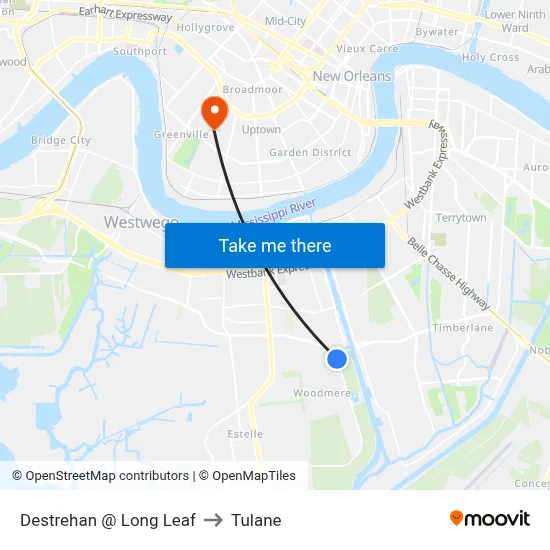 Destrehan @ Long Leaf to Tulane map