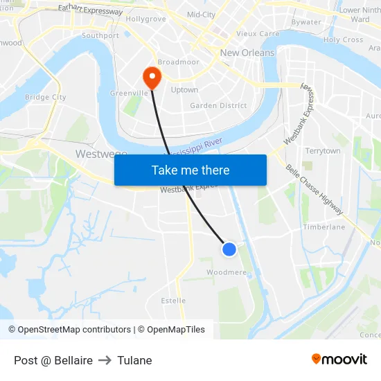 Post @ Bellaire to Tulane map