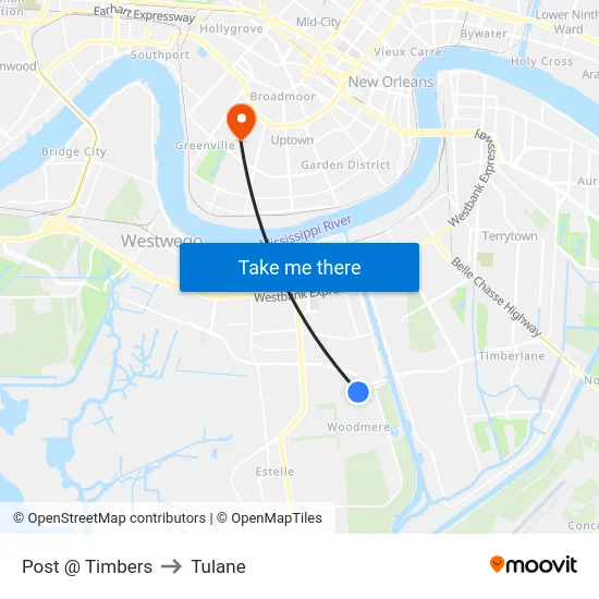 Post @ Timbers to Tulane map