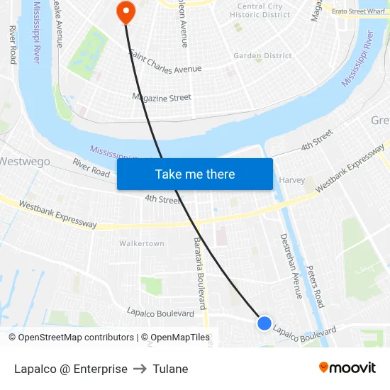 Lapalco @ Enterprise to Tulane map