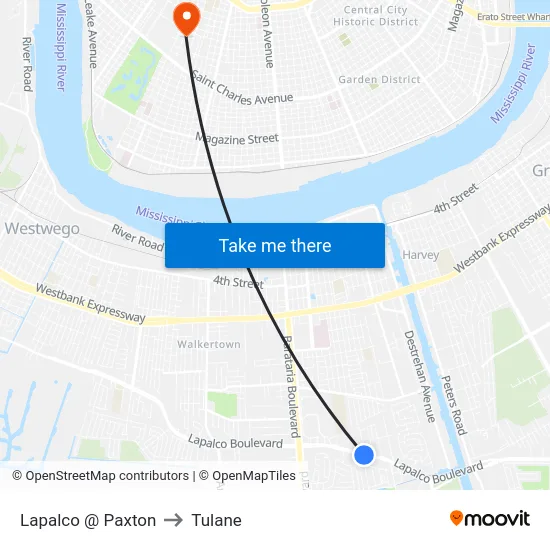 Lapalco @ Paxton to Tulane map