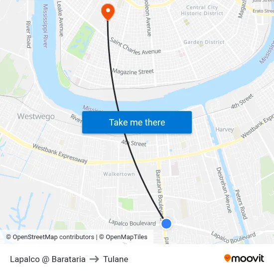 Lapalco @ Barataria to Tulane map