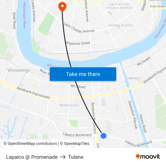 Lapalco @ Promenade to Tulane map