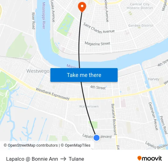 Lapalco @ Bonnie Ann to Tulane map
