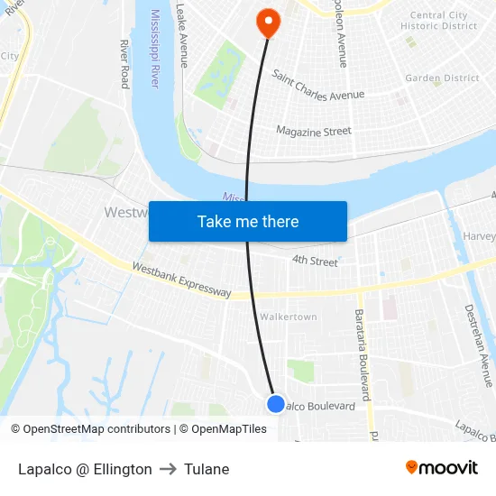 Lapalco @ Ellington to Tulane map