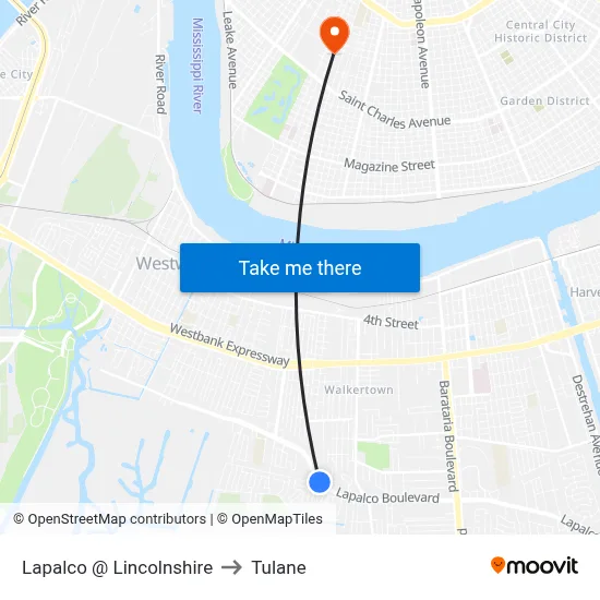 Lapalco @ Lincolnshire to Tulane map