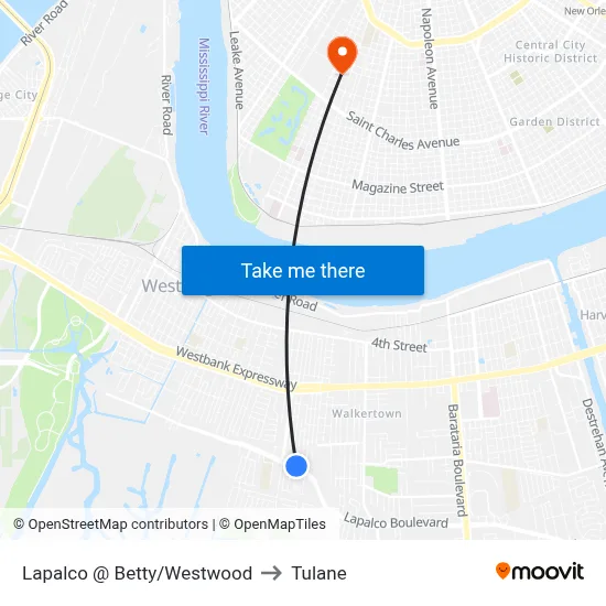 Lapalco @ Betty/Westwood to Tulane map