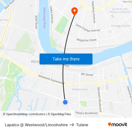 Lapalco @ Westwood/Lincolnshire to Tulane map