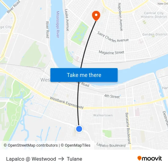 Lapalco @ Westwood to Tulane map