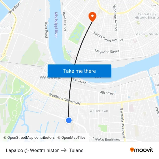 Lapalco @ Westminister to Tulane map