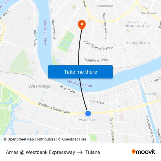 Ames @ Westbank Expressway to Tulane map