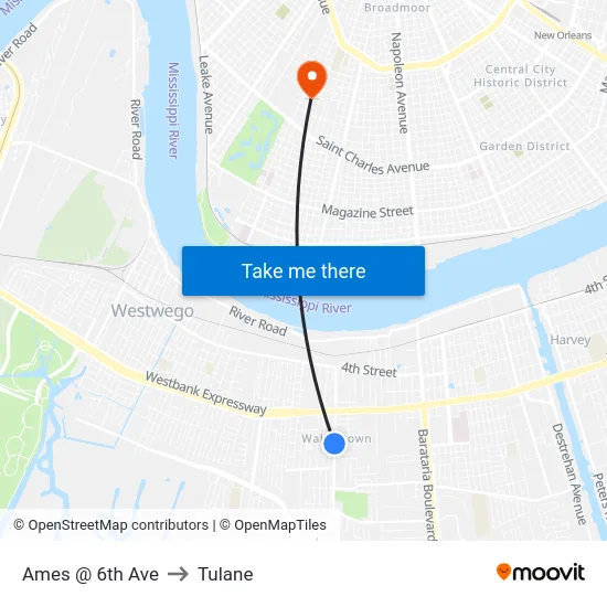 Ames @ 6th Ave to Tulane map