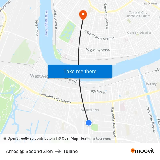 Ames @ Second Zion to Tulane map