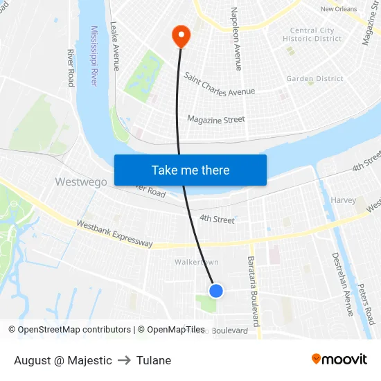 August @ Majestic to Tulane map