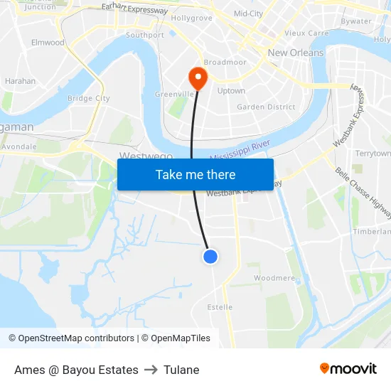 Ames @ Bayou Estates to Tulane map