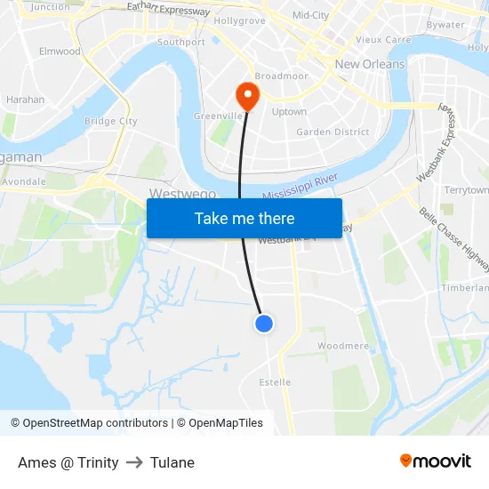 Ames @ Trinity to Tulane map